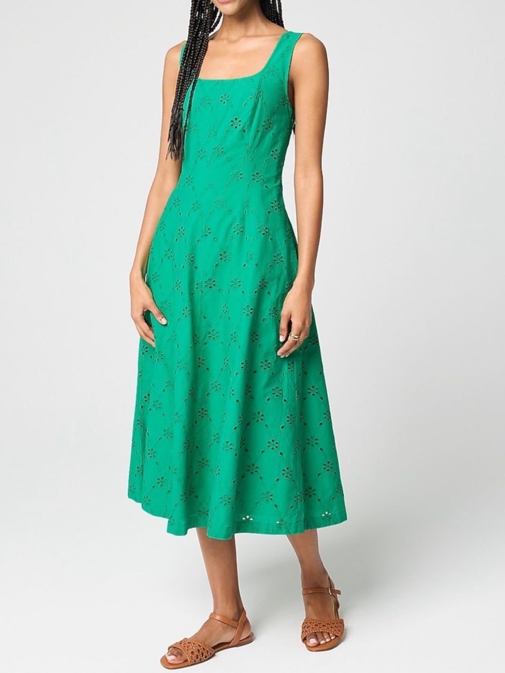 J CREW Eyelet Embroidered Dress in Emerald Beryl Green Size 6